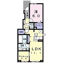 ピース・糺I 1LDKの間取図画像