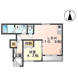 メルヴェール 1階1LDKの間取り