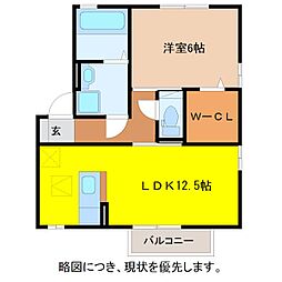 リビングタウン灯明寺　C 1階1LDKの間取り
