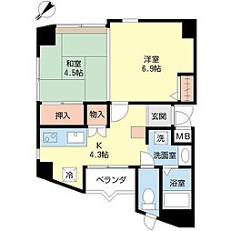 プロシード東大畑 1Kの間取図画像
