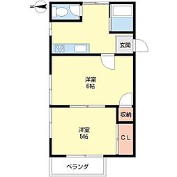 コンフォート東中島 2Kの間取図画像