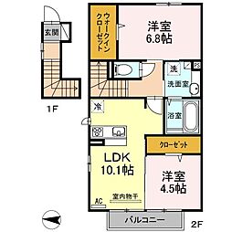 グリーンパーク市原B棟 2階2LDKの間取り