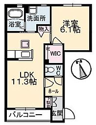 シャーメゾン　ウィステリア　A棟 1階1LDKの間取り