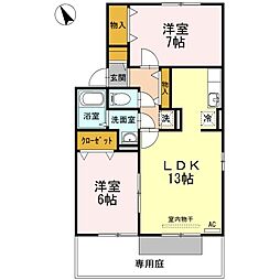 エスポワールB 2LDKの間取図画像