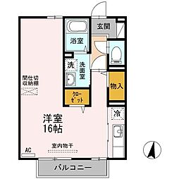 グリーンハイム　B棟 2階ワンルームの間取り
