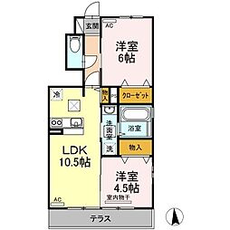 フレジア熊野 1階2LDKの間取り