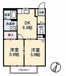 メルヘン青山 2DKの間取図画像