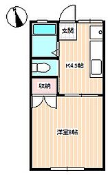 ホワイトハイムT-2 1Kの間取図画像