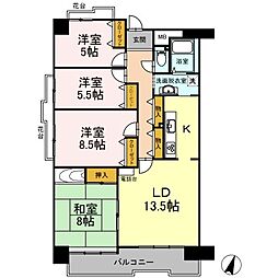 アーベインヒルズ向洋B 4LDKの間取図画像