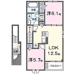 スカイヒルズI 2LDKの間取図画像