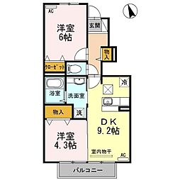 ルミエールひびき 2DKの間取図画像