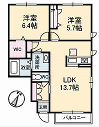 シャーメゾン西山2 2LDKの間取図画像