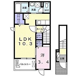 シャロームII 1LDKの間取図画像