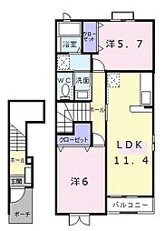 ソレイユB 2LDKの間取図画像