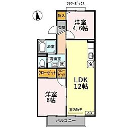 オークス長府 2LDKの間取図画像