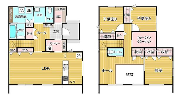 収納スペースたっぷり。洗面所とランドリースペースを分けた間取り。※洗濯機等の家電製品は付属しません。