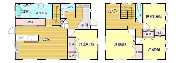 豊富な収納に加え、親は1階・子どもは2階と使い分け可能。玄関ホールの手洗いで帰宅後すぐ清潔に。
