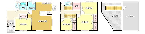 各部屋に収納があり、屋上の広いバルコニーが魅力の間取りです
