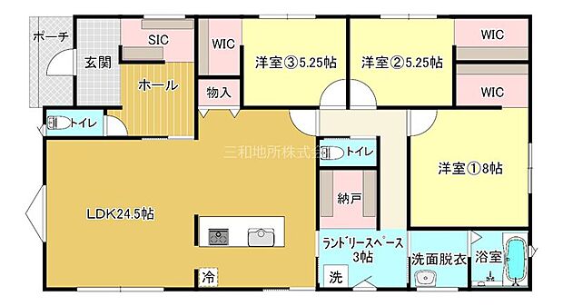 3カ所のWICと納戸、SICを備えた収納たっぷりの間取りです