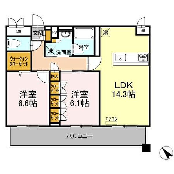 インフィニット　カンワ 302｜千葉県柏市十余二(賃貸マンション2LDK・3階・63.89㎡)の写真 その2