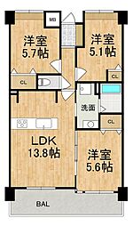 ビーバードルチェ藤井寺2 3LDKの間取図画像