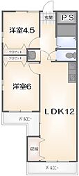 早内マンション 2LDKの間取図画像