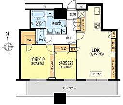 クレストプライムタワー芝 2LDKの間取図画像