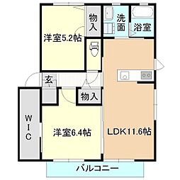 リヴェールB棟 1階2LDKの間取り