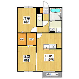 朝日レジデンス学園の森 1階2LDKの間取り