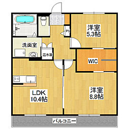 ジュネス・サクラ　B棟 3階2LDKの間取り