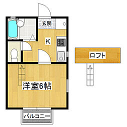 Ｋコーポ東光台 1階1Kの間取り