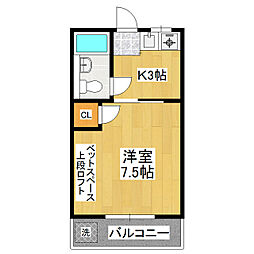 B.A.春日1 1Kの間取図画像