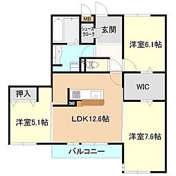 サンパティーエスパース 3LDKの間取図画像