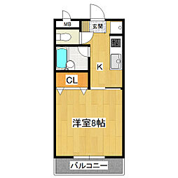 サンハイツつくばね 1Kの間取図画像