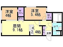 Three R 菊水(スリーアール) 1階2LDKの間取り