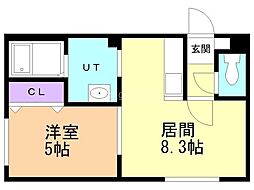 札幌市営東西線 菊水駅 徒歩11分の賃貸マンション 4階1LDKの間取り