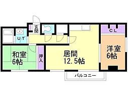 レジデンス丸亀 3階2LDKの間取り