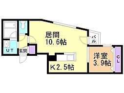 Ｃｉｔｙ　Ｓｑｕａｒｅ菊水 2階1LDKの間取り