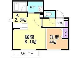 リバークレスト2・3 3階1LDKの間取り
