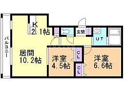 セントポーリアシェリル 4階2LDKの間取り