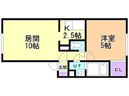 セジュール平和 1LDKの間取図画像