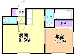 アール栄通 1LDKの間取図画像