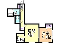 ビューハイツ白石 1LDKの間取図画像