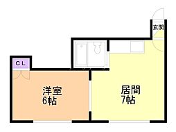 スカイハイツ17 1DKの間取図画像