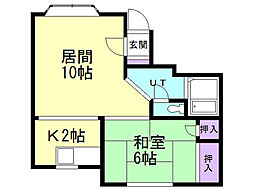レインボーハイツ 1LDKの間取図画像