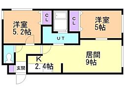 コアハート菊水 2LDKの間取図画像