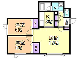 Amsat菊水 2LDKの間取図画像