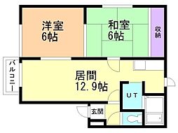 リバーハイツ 2LDKの間取図画像