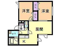 スカイハイツ元町 2LDKの間取図画像