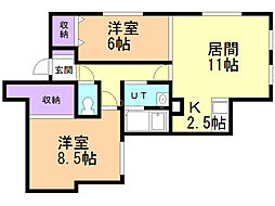 ジュピター白石中央1 2LDKの間取図画像